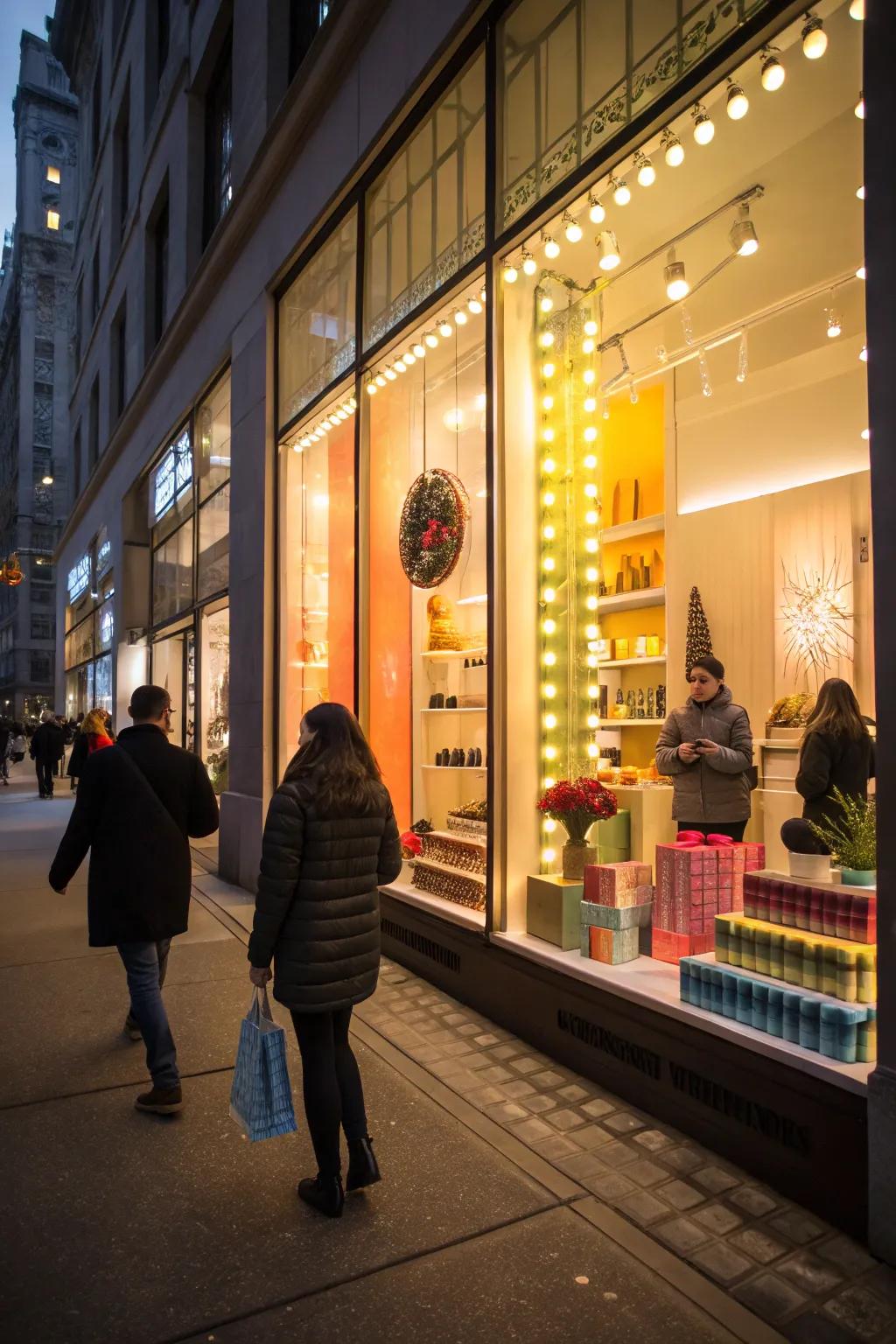 A striking window exhibit flawlessly illuminated.