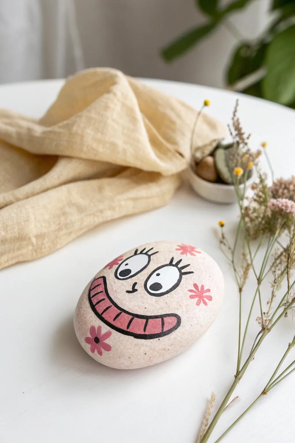 Bring a playful element to your decor with these delightful cartoon-faced rocks!