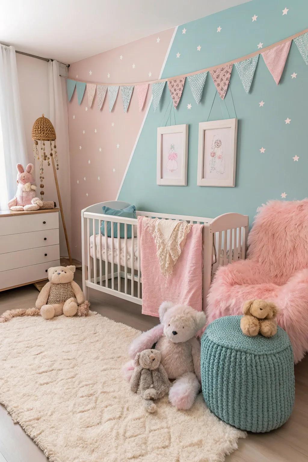 A light-toned nursery filled with soft colors and cozy elements, creating a haven of peace and love.
