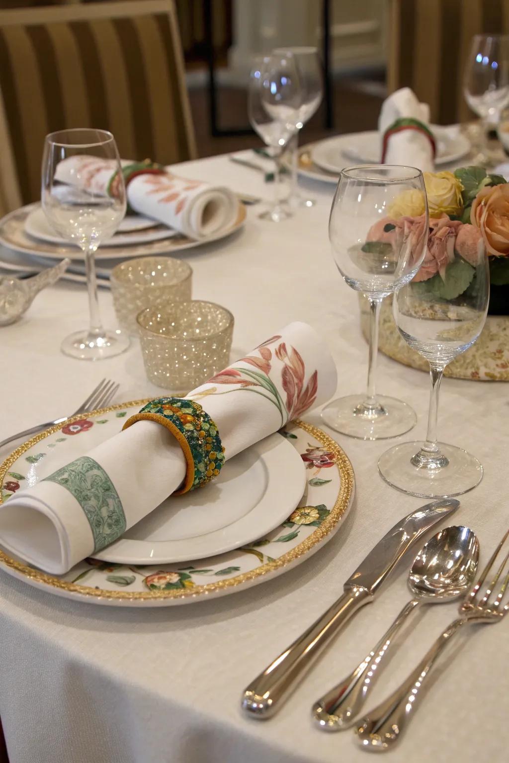 Napkin wraps deliver a personalized and fashionable element.