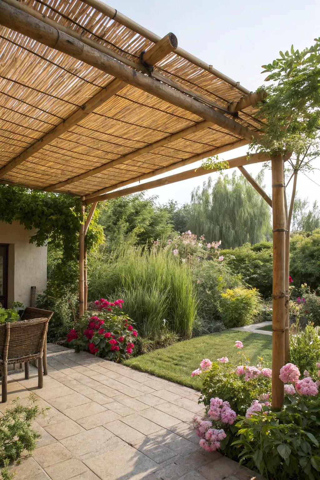 A bamboo shelter introduces a tranquil, exotic sensation.