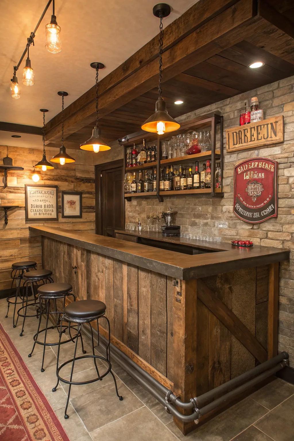 A rustic bar area is perfect for stylish entertaining.