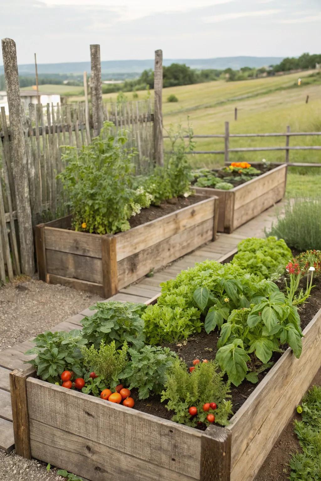 Elevated botanical beds brimming with lush verdure.