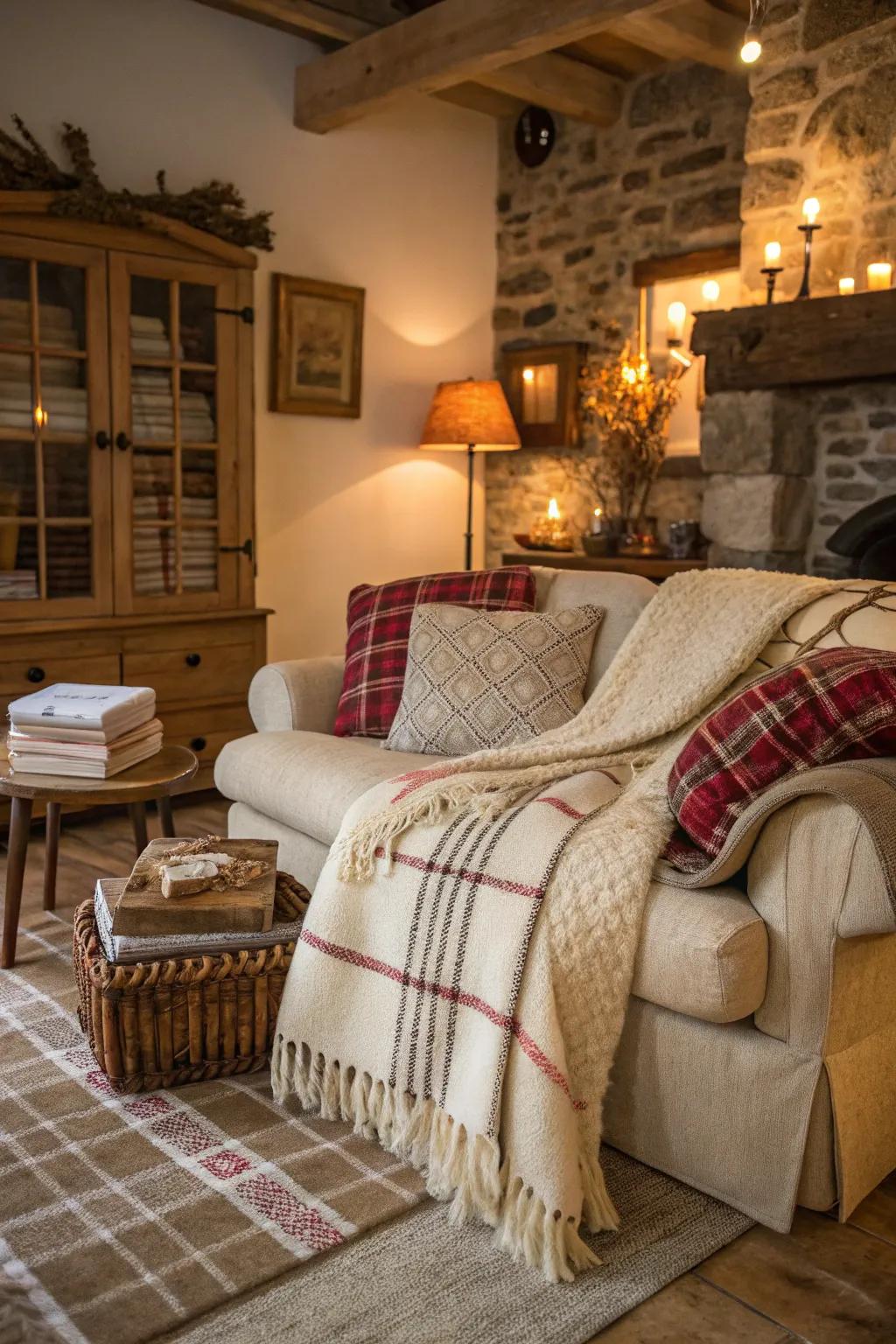 Stratified <strong><em>cozy textiles</em></strong> define a rural living space.” loading=”lazy” class=”pimg”>
	</picture><figcaption>Stratified <strong><em>cozy textiles</em></strong> define a rural living space.</figcaption></figure>
<p>Applying strata of <strong><em>cozy textiles</em></strong> such as throws and scatter cushions transforms any area into a comforting retreat. Within my creative space, these components are indispensable for fostering an enticing mood.</p>
<h3>A few choices to try:</h3>
<ul class=