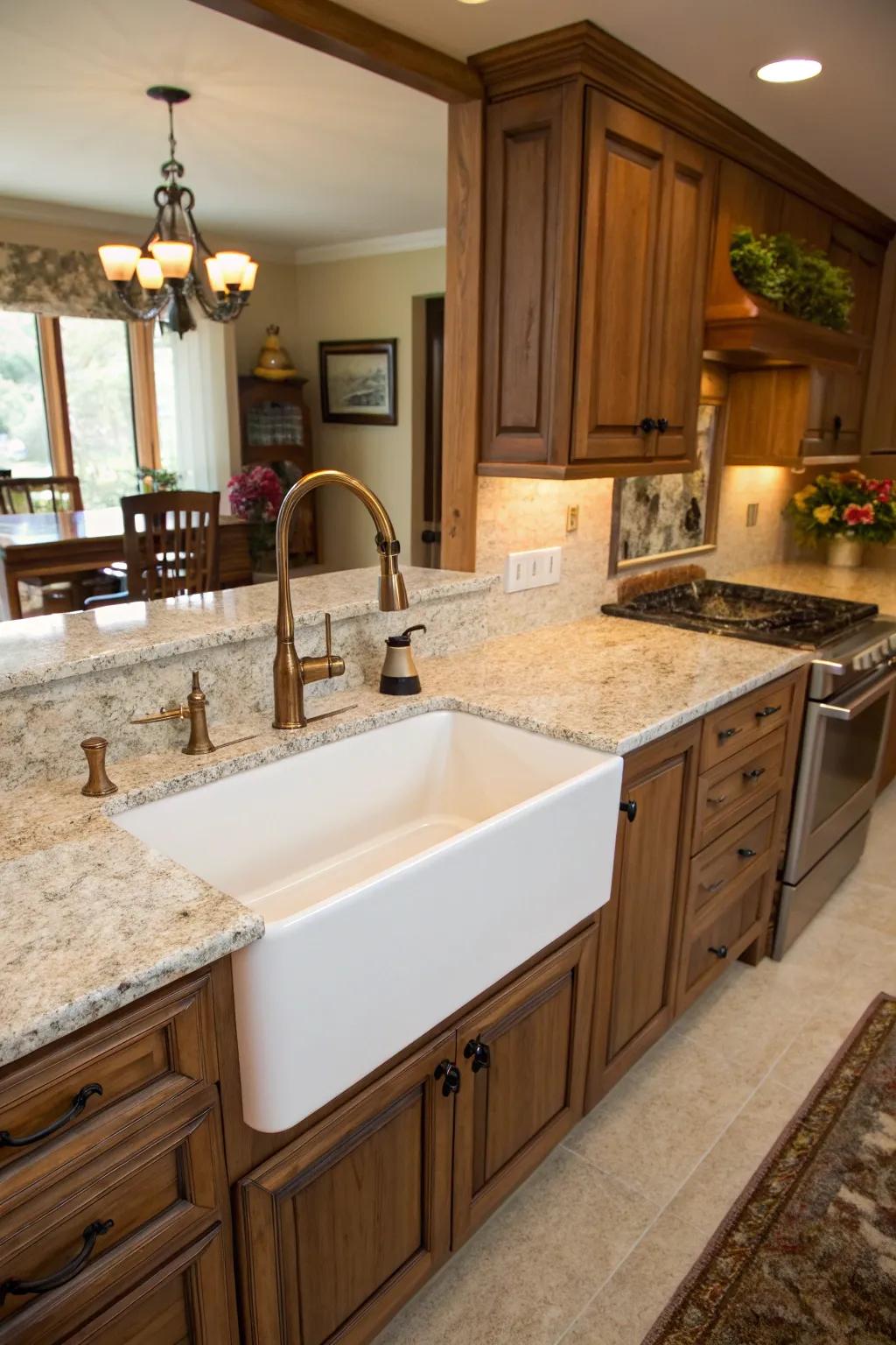The rural house basin functions as a stunning and useful centerpiece.