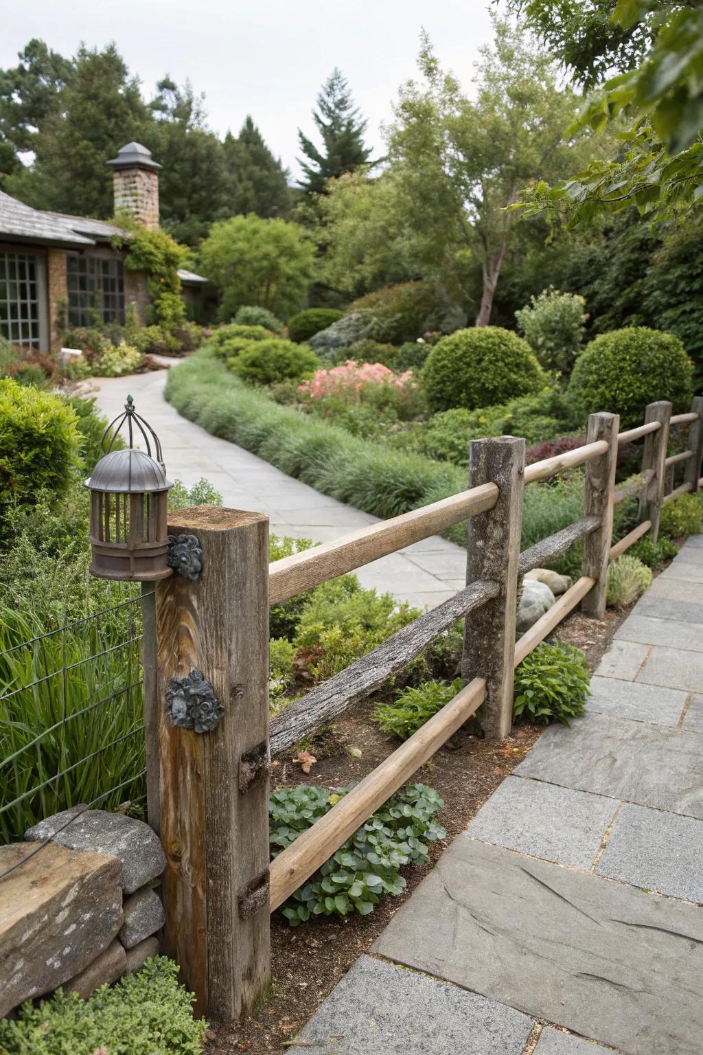 A modern country rail fence with metal accents.