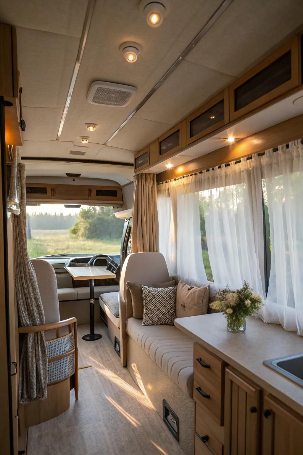 Subtle cloths offer personal space while drawing in natural illumination.