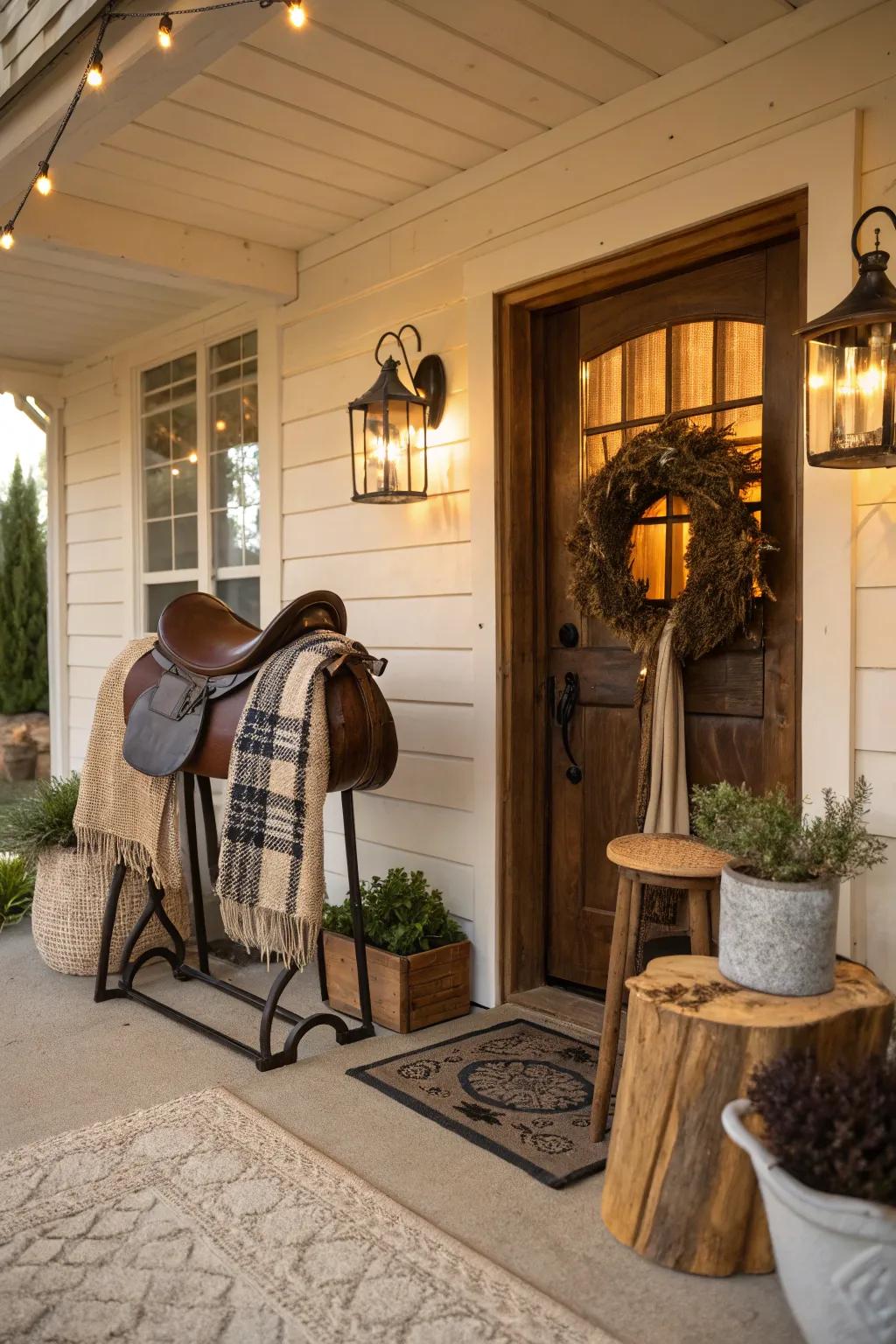 An equine seat within the entryway generates a welcoming and fascinating initial impression.