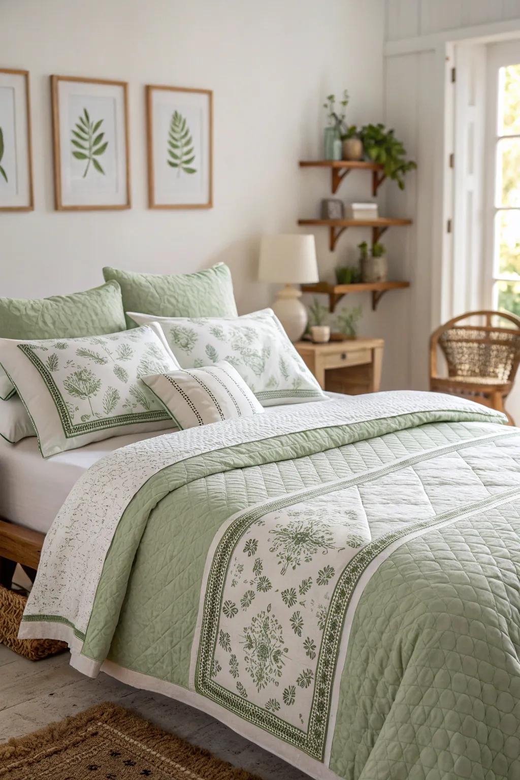 Use a color scheme of pale green and white to create elegance.