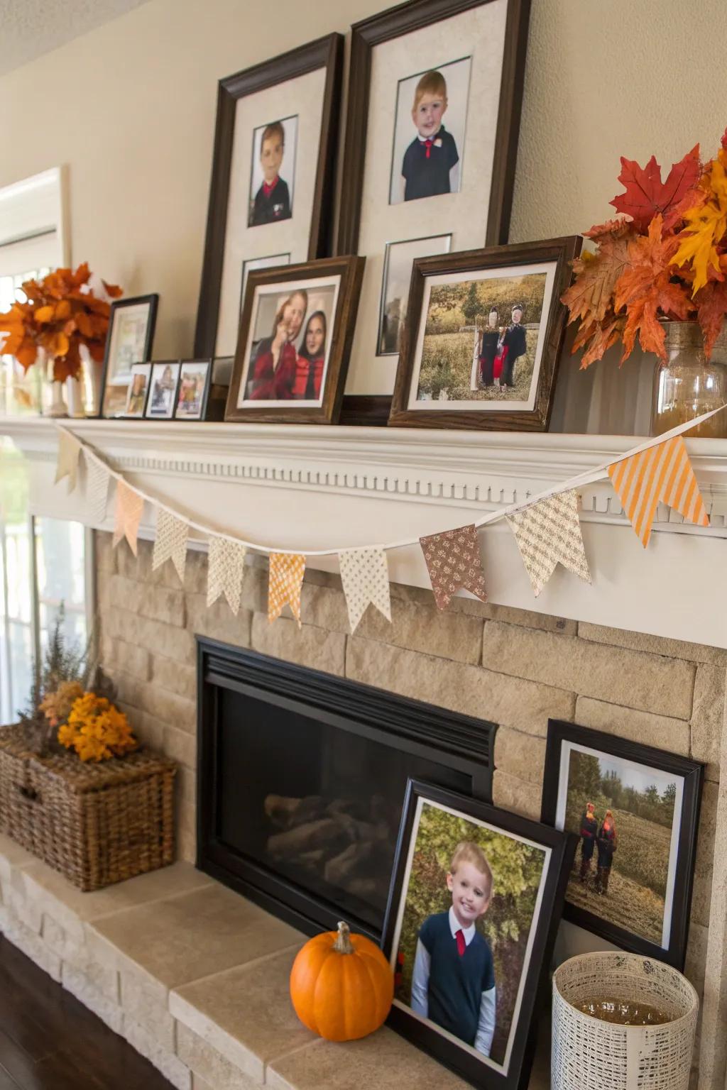School photos shown nicely on a mantle.