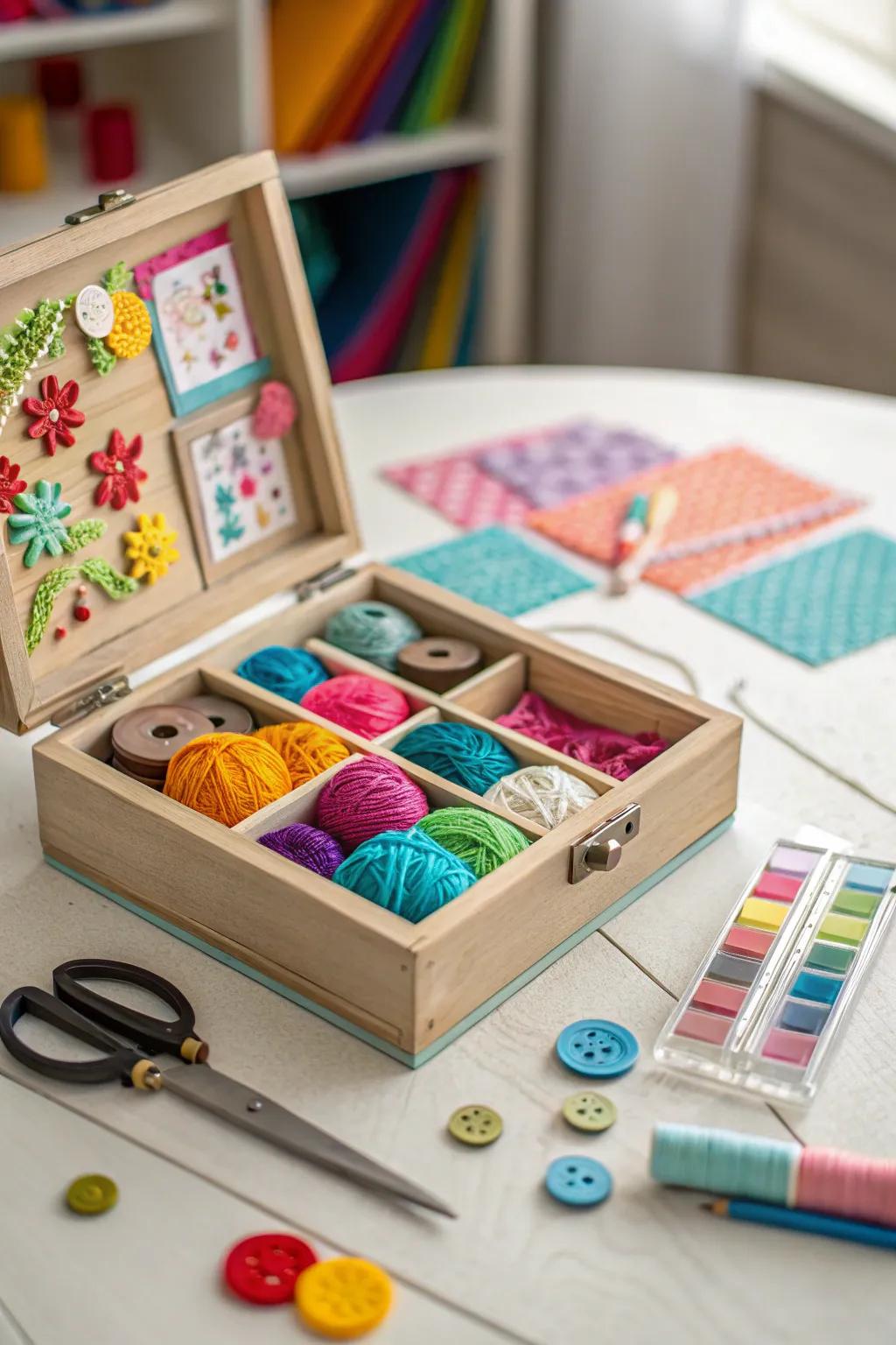 An arts and crafts showpiece box bursting with creativity.