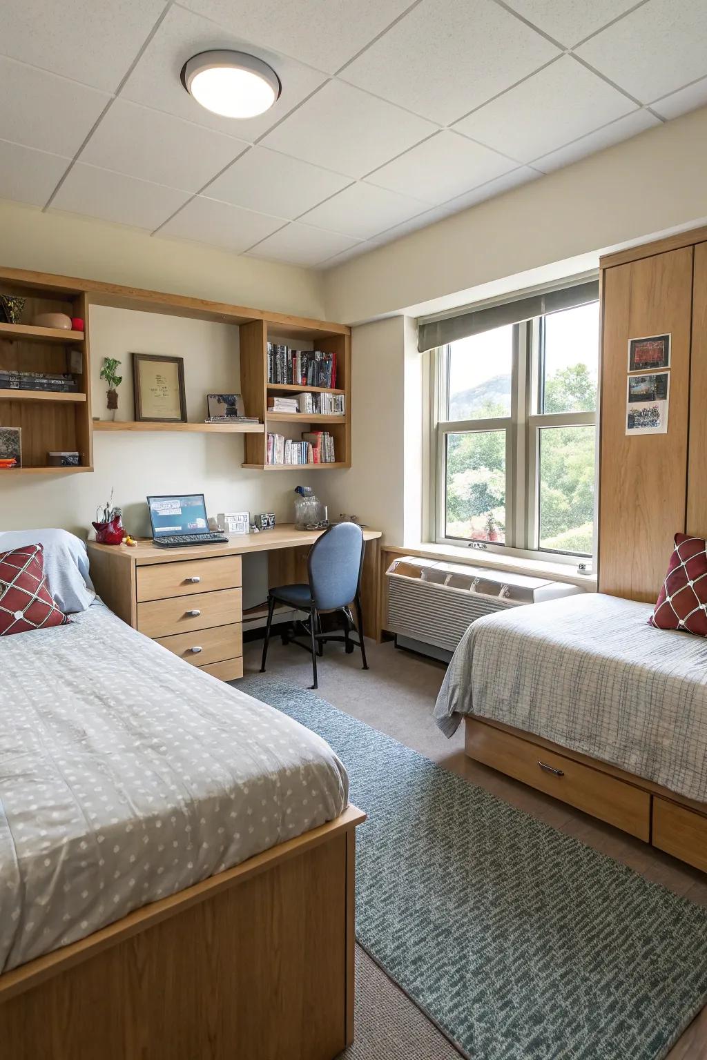 Versatile arrangements enhance personal space in shared sleeping quarters.