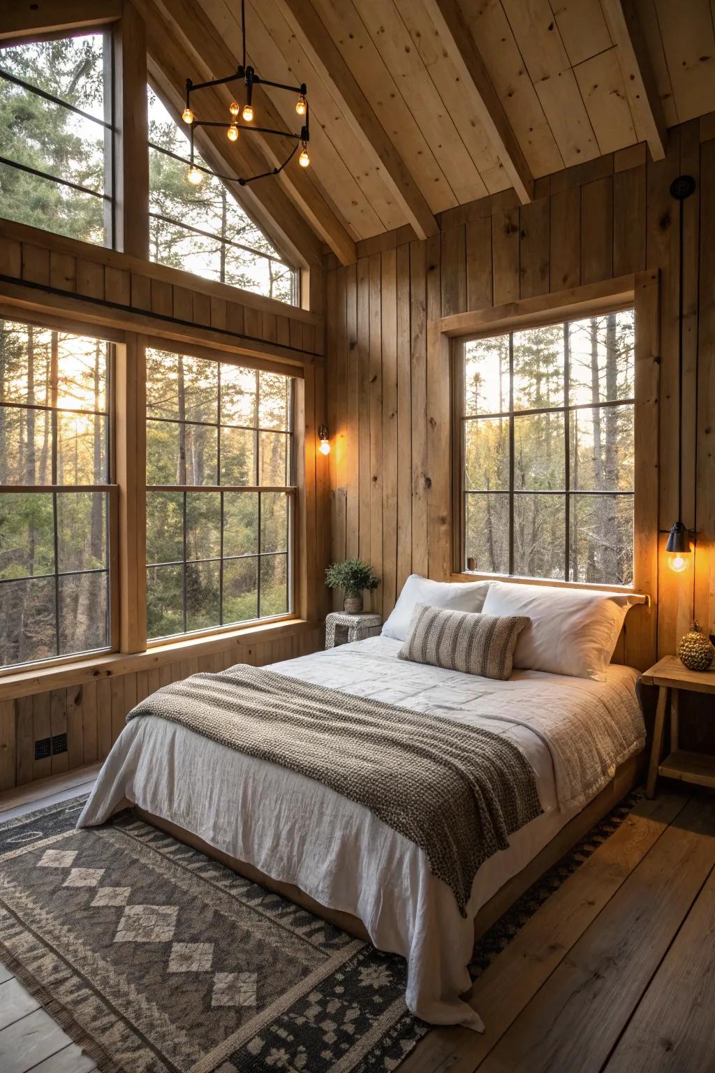 Natural illumination enriches the airy atmosphere of a shed bedroom.