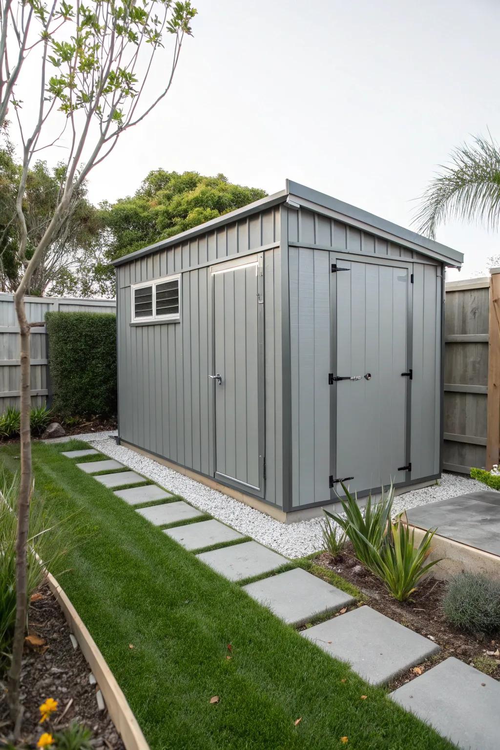Sophisticated gray sheds add modern elegance with a hint of class.