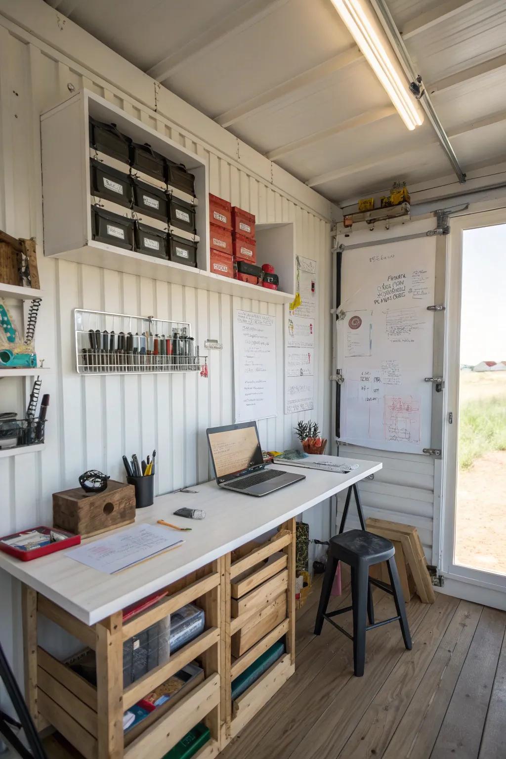 A multi-use area merging storage and creativity.