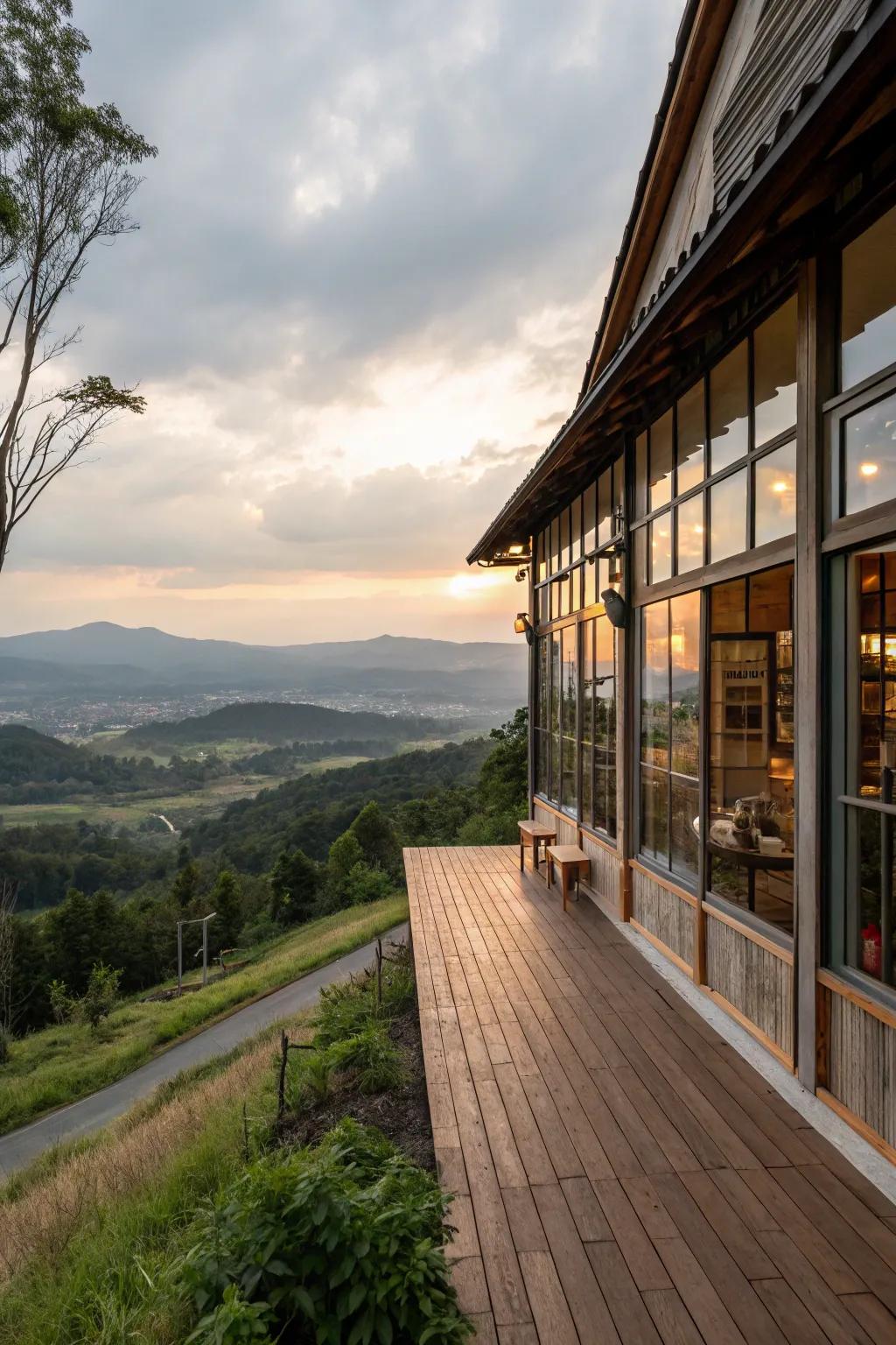 Large windows create a strong connection between inside and outside.