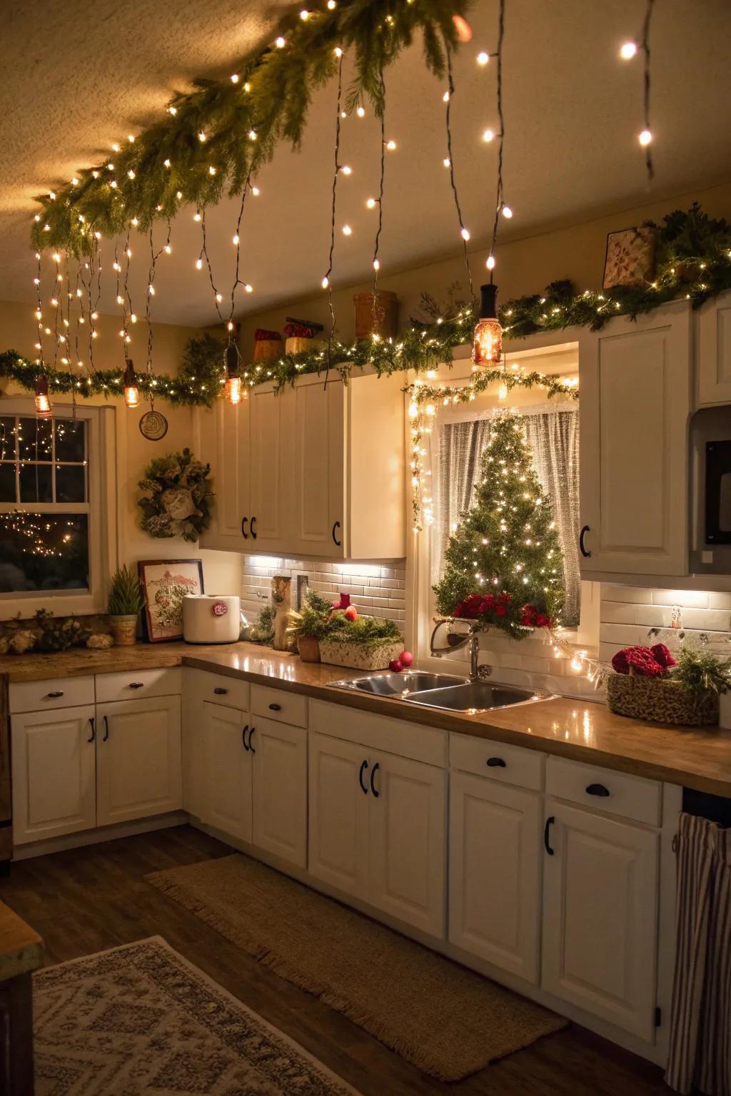 String lights and garlands add a magical glow.