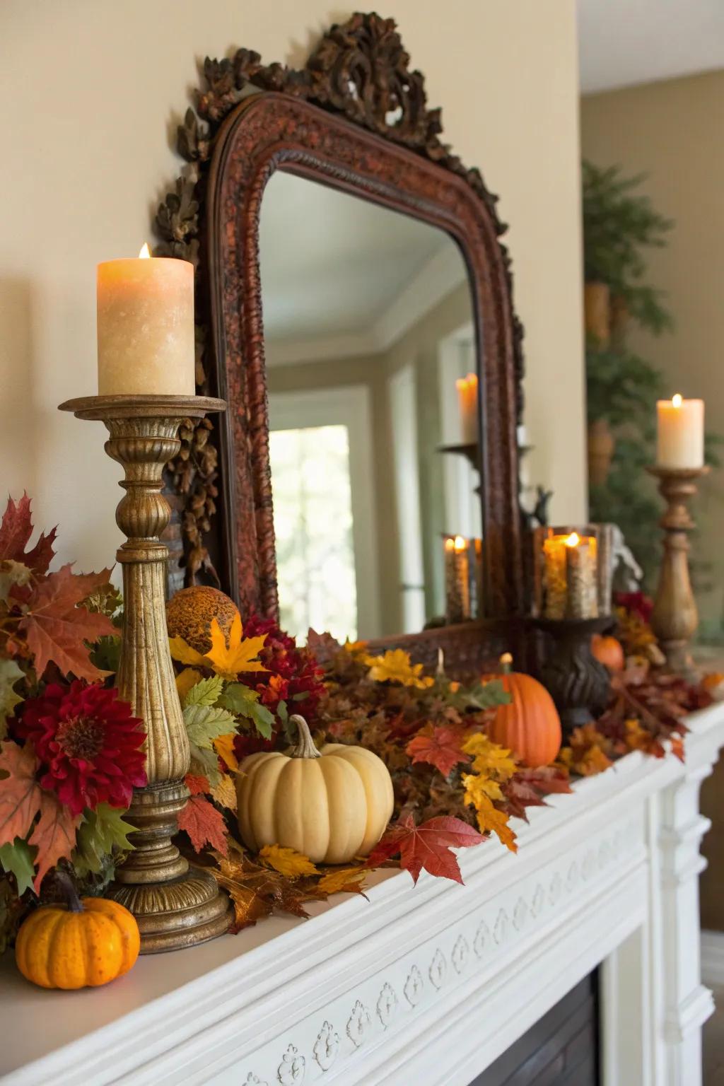 An ornamental looking glass that enhances the area and mirrors fall splendor.