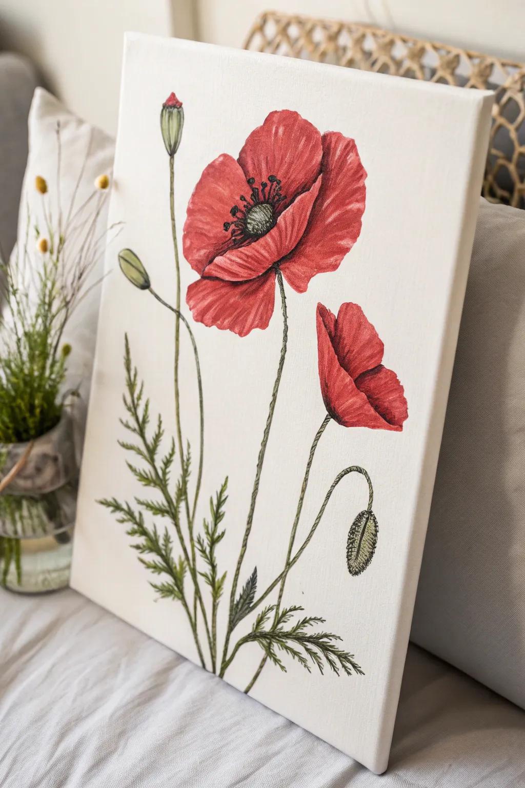 Revel in the elegance of simplicity with a striking poppy piece, where vibrant shades meet delicate features.