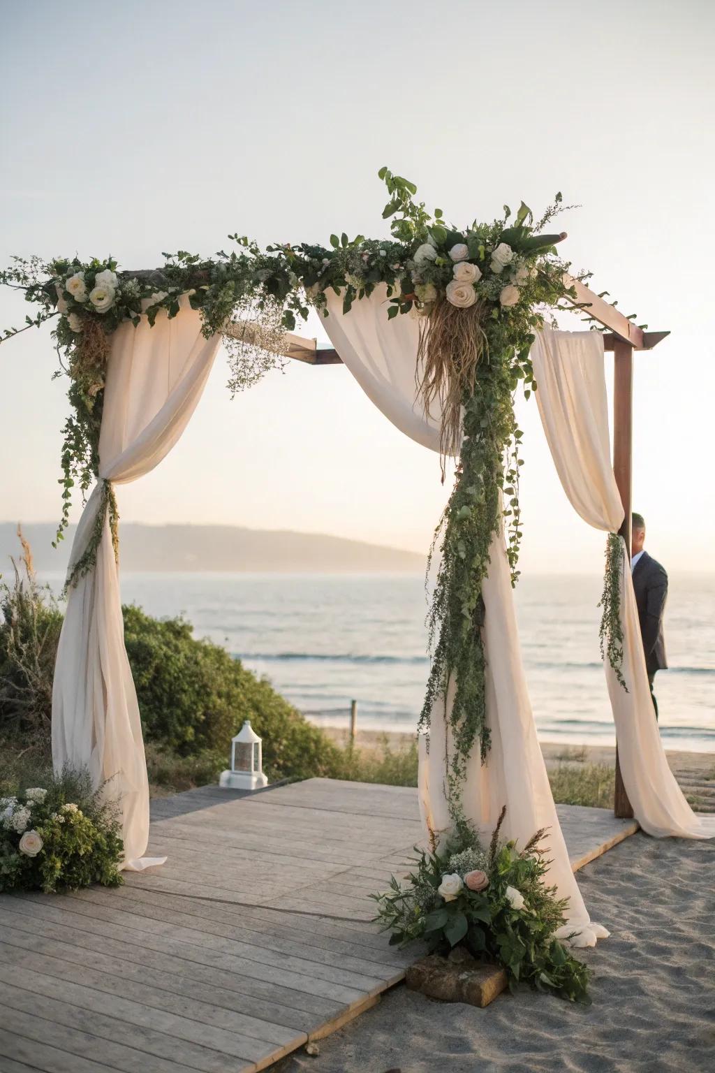 Sophisticated celebration arch with natural accents.