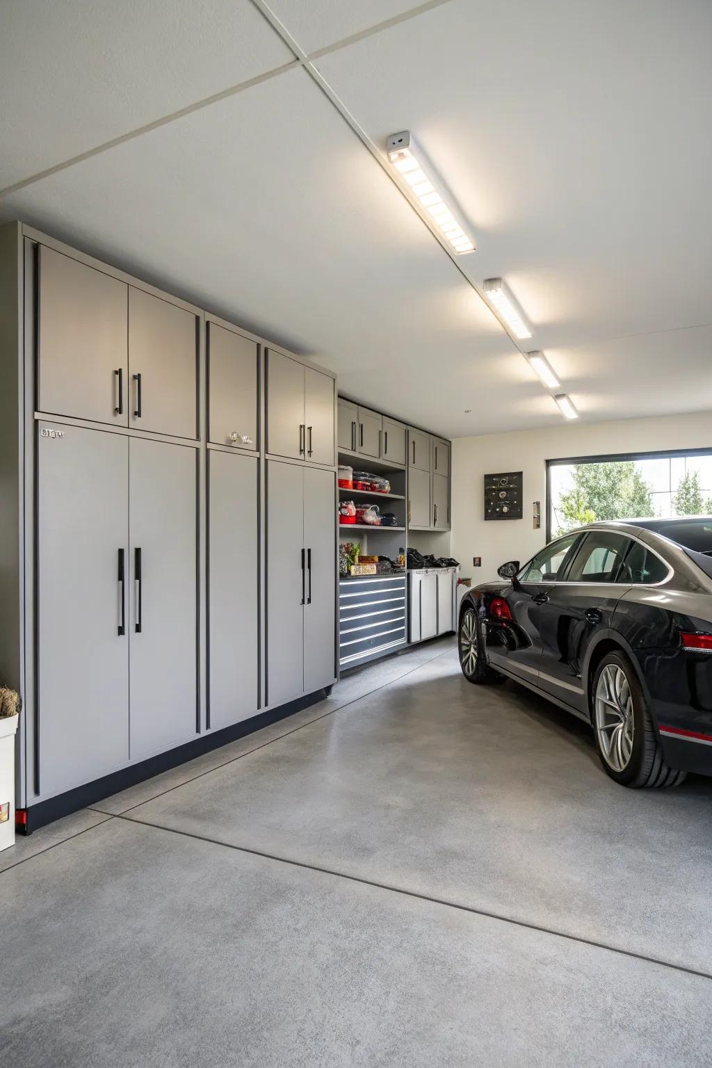 With cabinets, you can conceal storage and achieve a clean garage aesthetic.