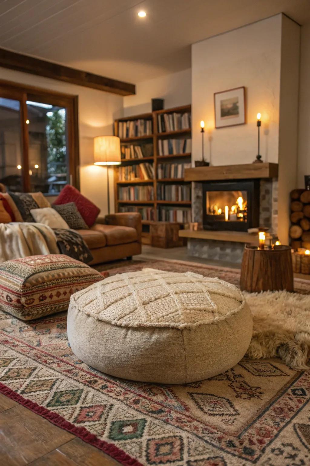 A living area enhanced with inviting fabrics for added coziness.