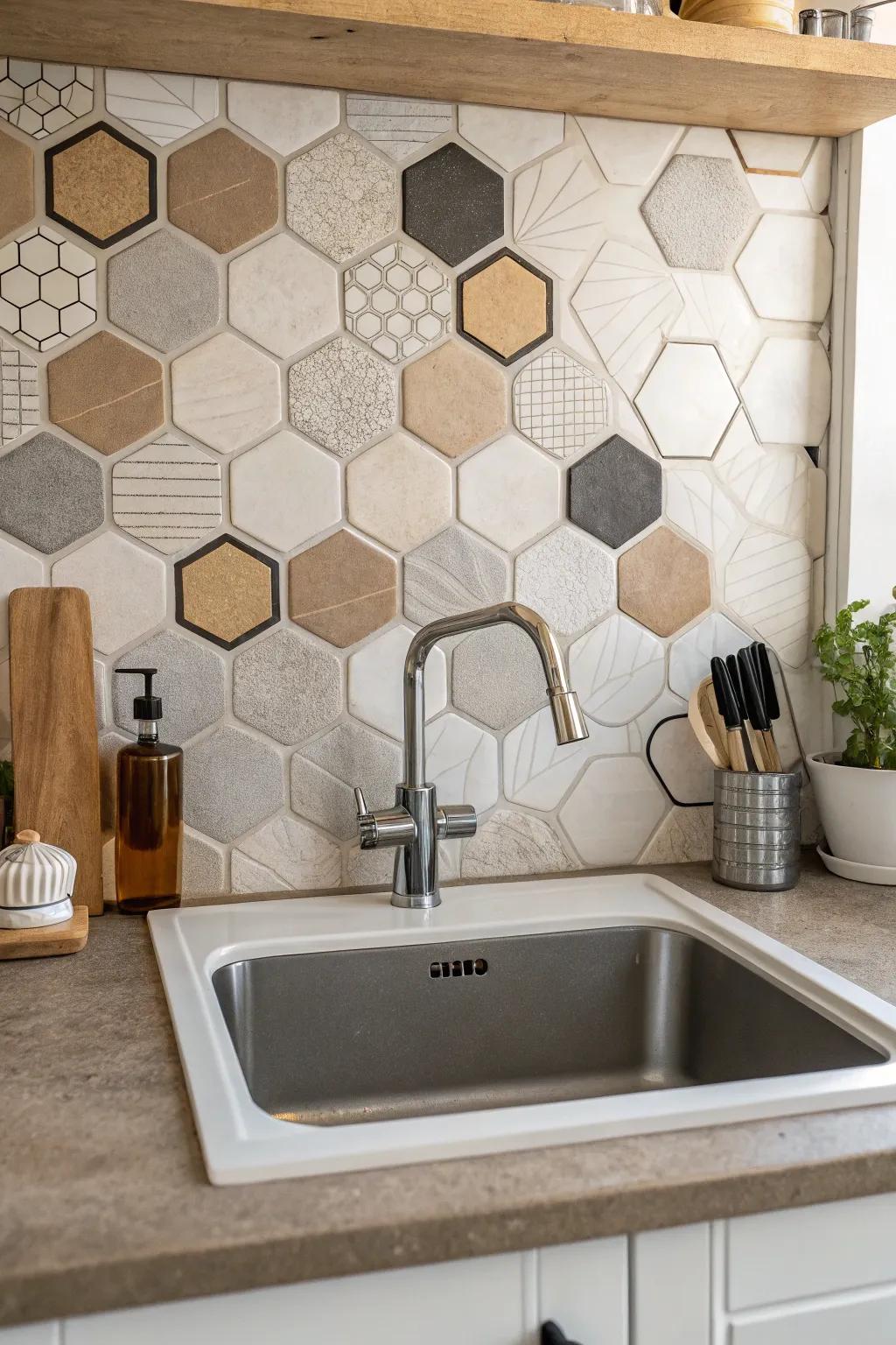 Geometric coverings establish a contemporary and playful setting in the kitchen.