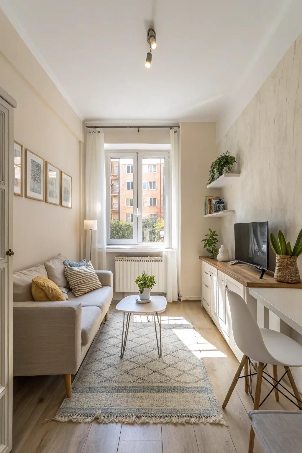 Pale colors create an airy and spacious atmosphere in a small apartment.