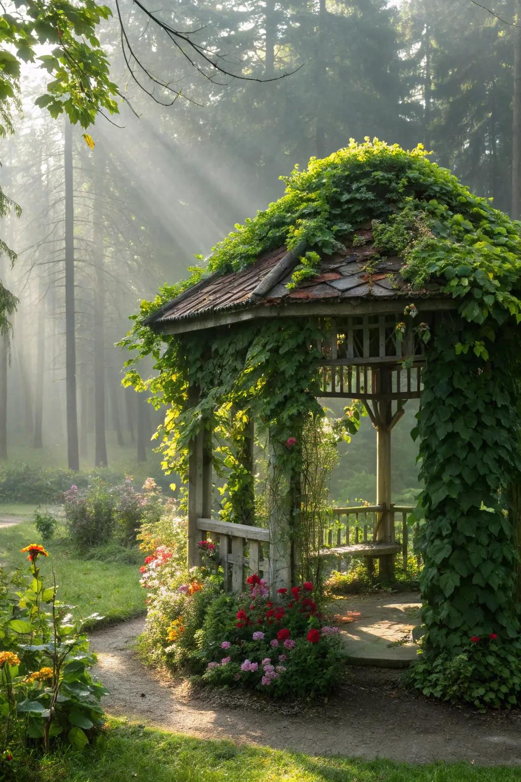 Enclose your arbor with abundant verdure for a natural hint.