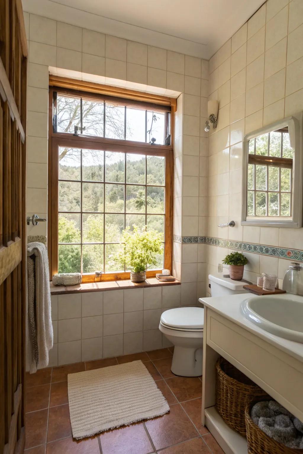 Utilizing sunlight to enhance a small bathroom’s spaciousness.