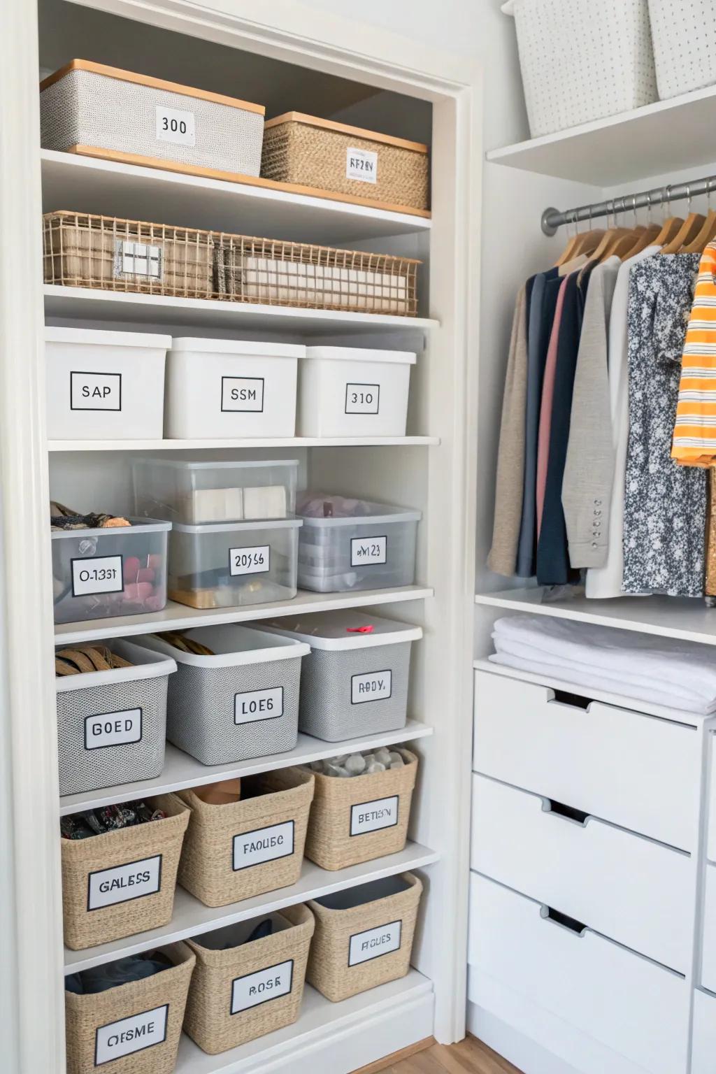 Labels help keep your closet arranged.