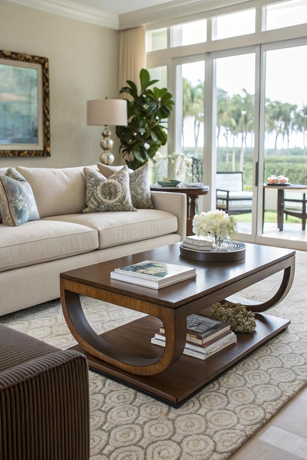 C-shaped tables offer adaptable surface space in any setting.