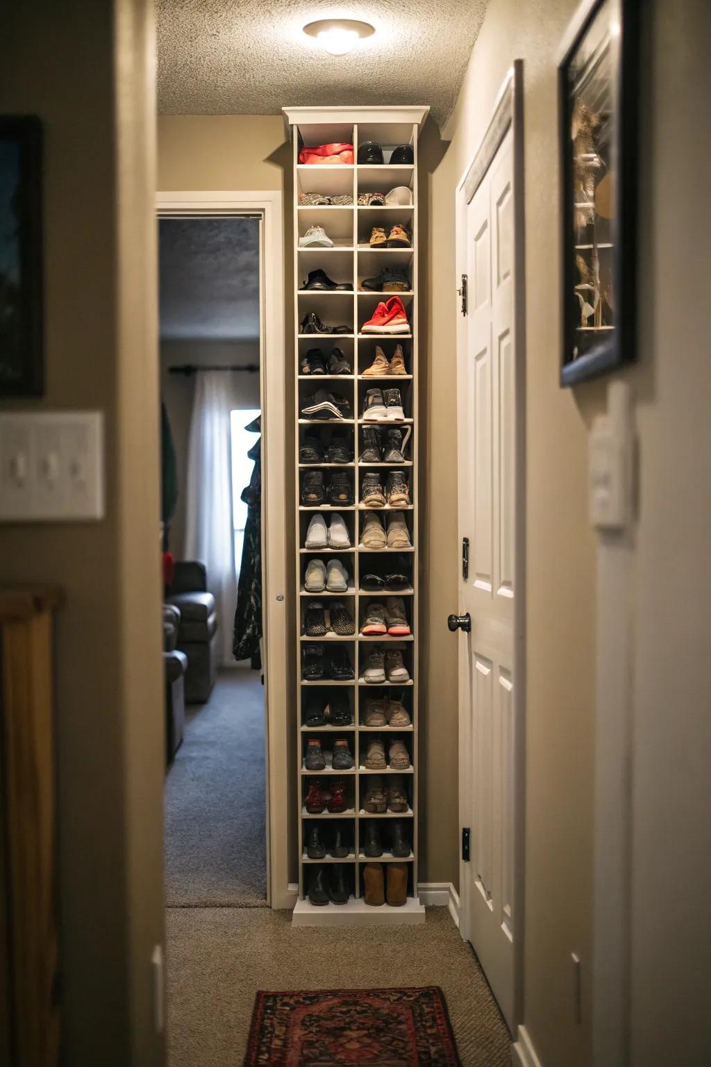 Standing towers maximize storage within limited areas.