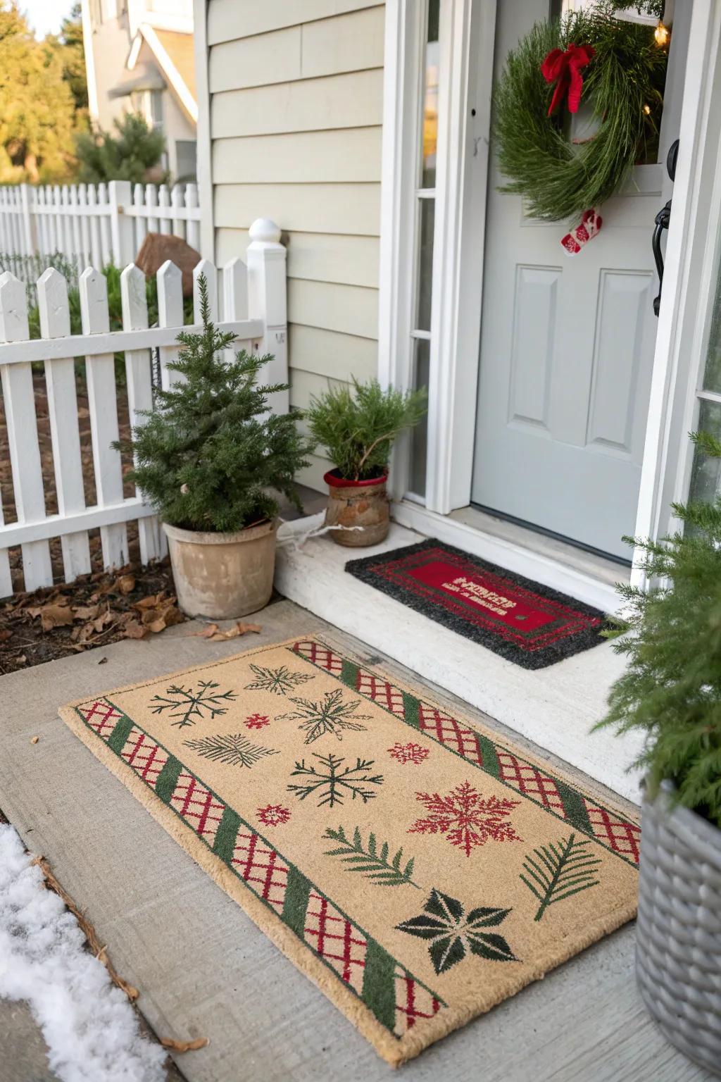 A festive foot mat is an effortless means to propagate festive jubilation.