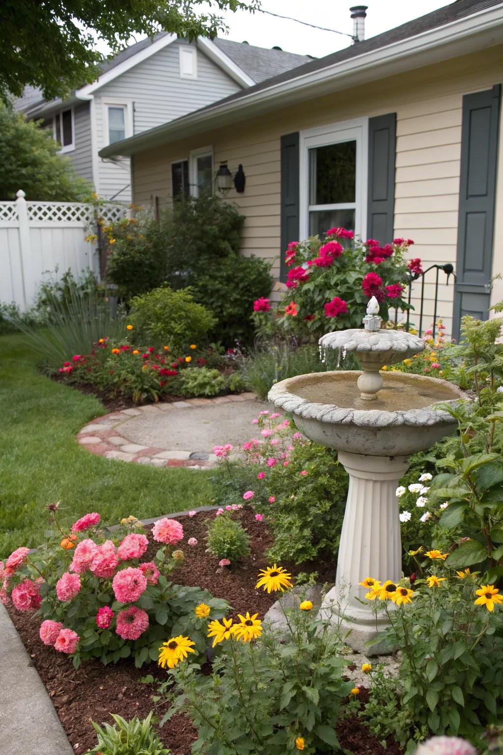 A mini water feature creates a sense of peace and adds to the charm of your yard.
