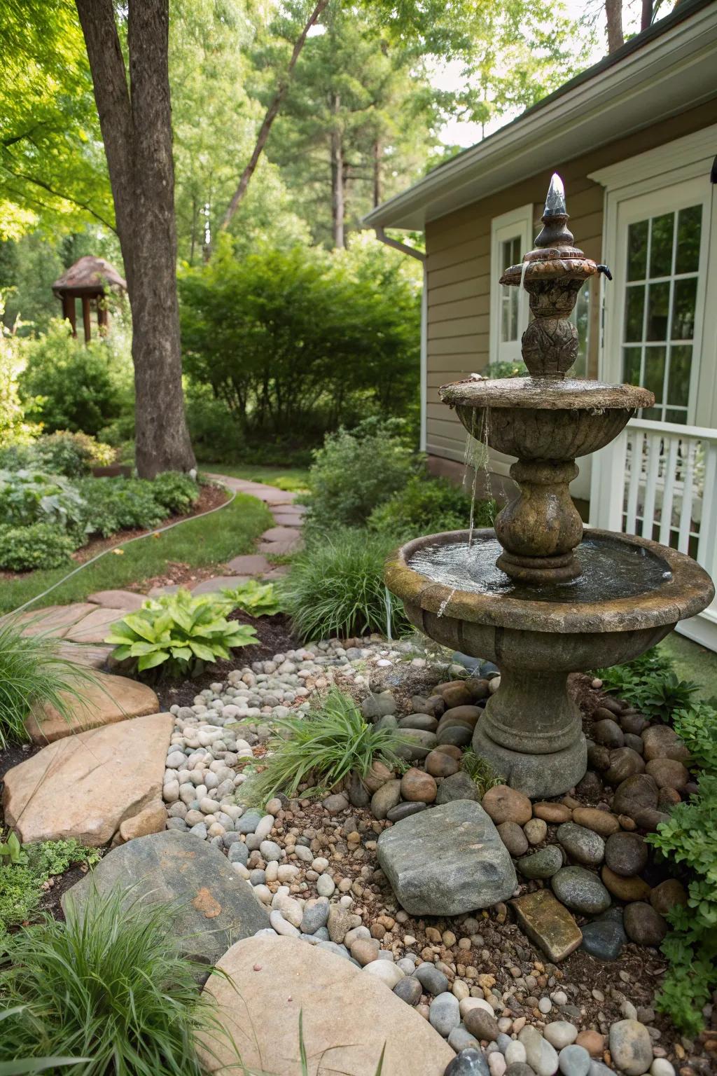 Small rocks and stones fashion a natural, tranquil oasis.