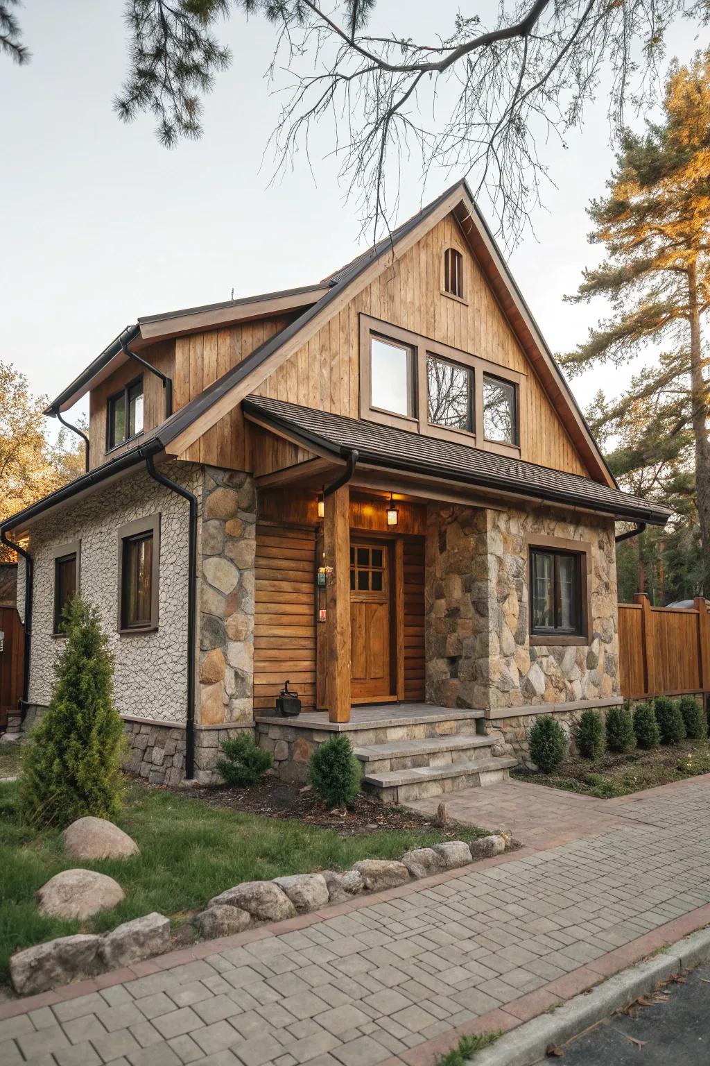 Tactile fabrics like timber and stone add depth to your exterior.