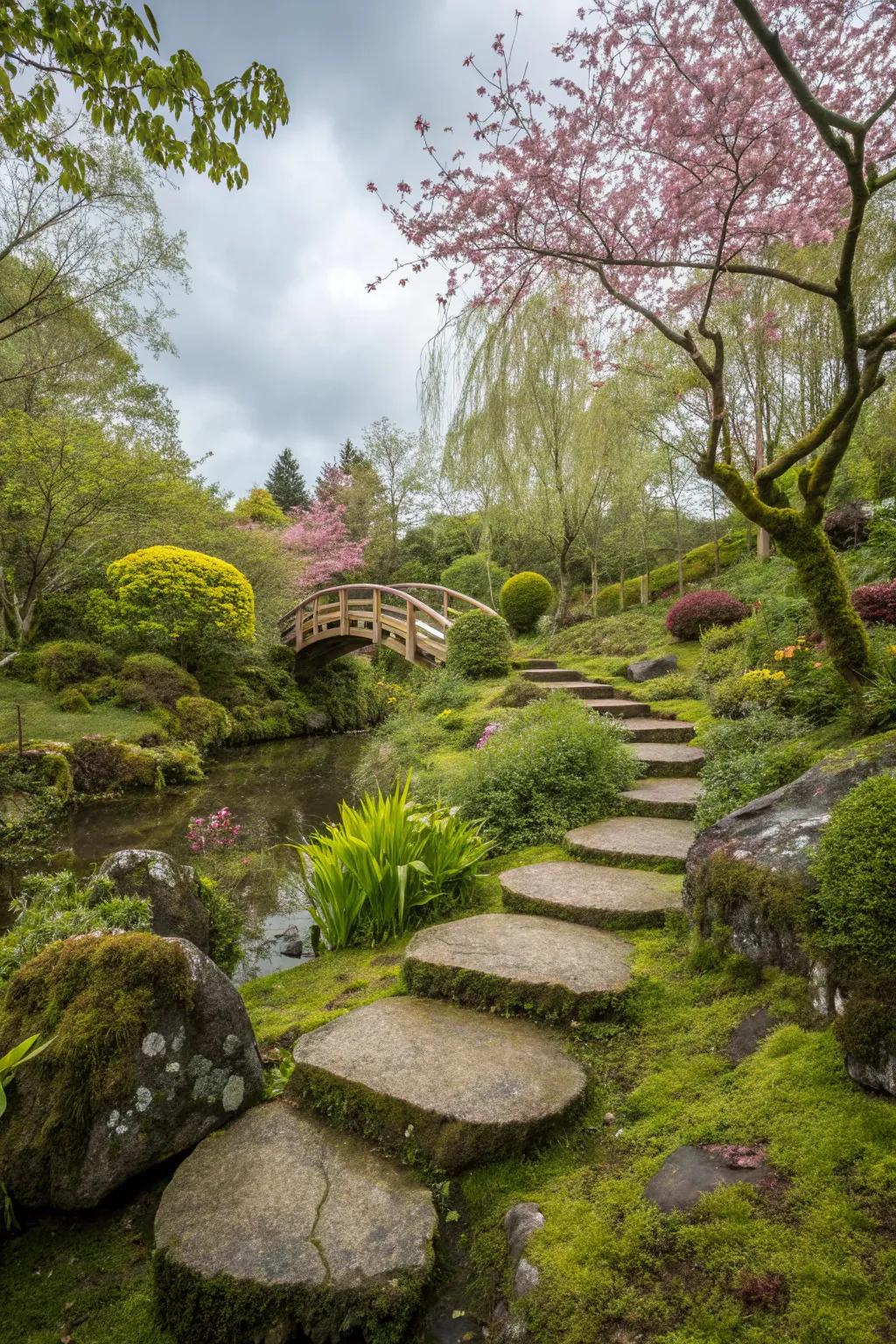 Footing boulders inspiring a leisurely, mindful stroll.
