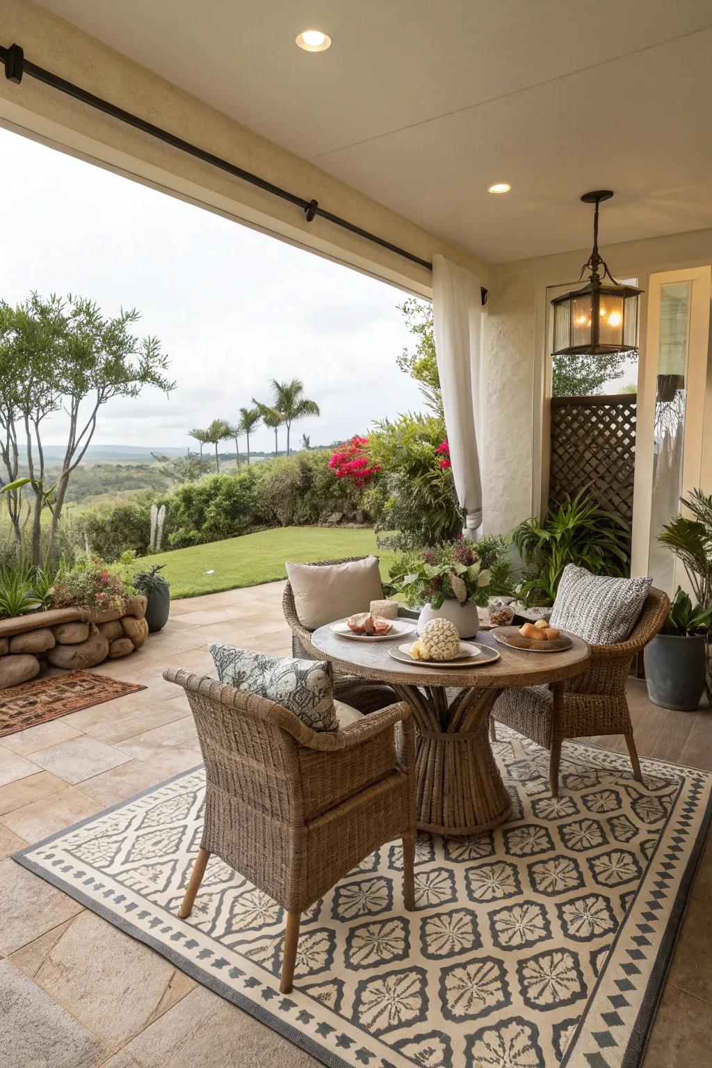 Demarcate and enhance your lanai's layout with a fashionable outdoor ground covering.