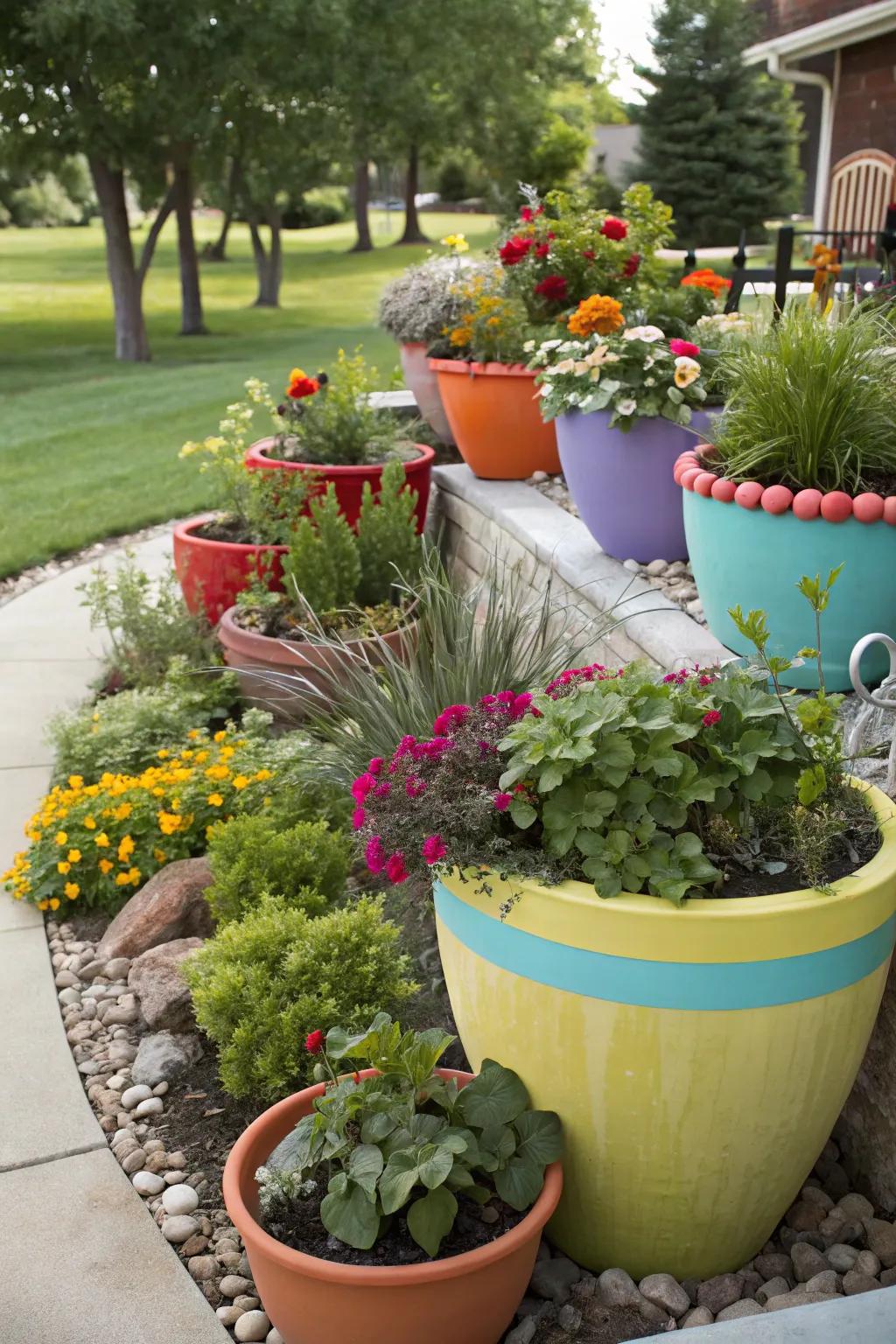 Potted plants introduce color and versatility to smaller outdoor environments.
