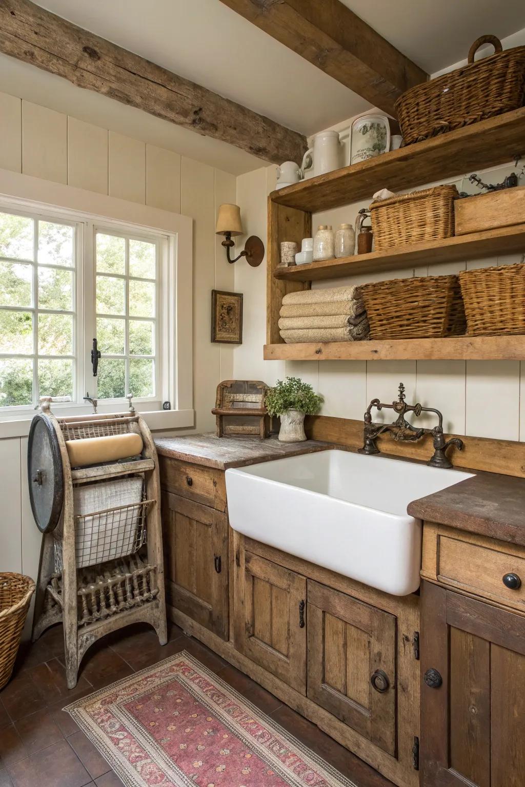 Incorporate farmhouse charm into your small laundry space.