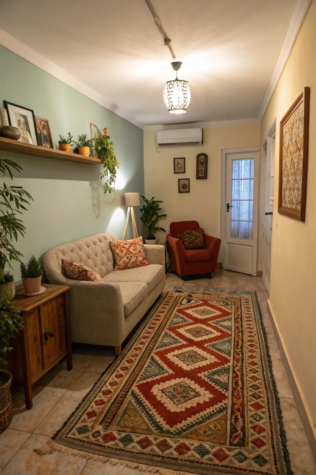 Rugs introduce warmth and define spaces.
