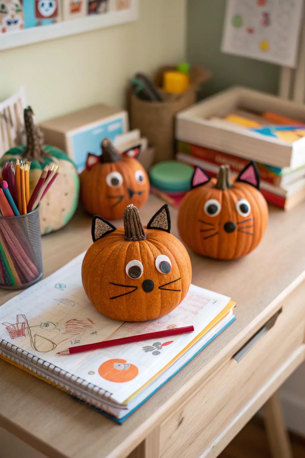 Animal-themed pumpkins infuse a sense of playful charm into any space.