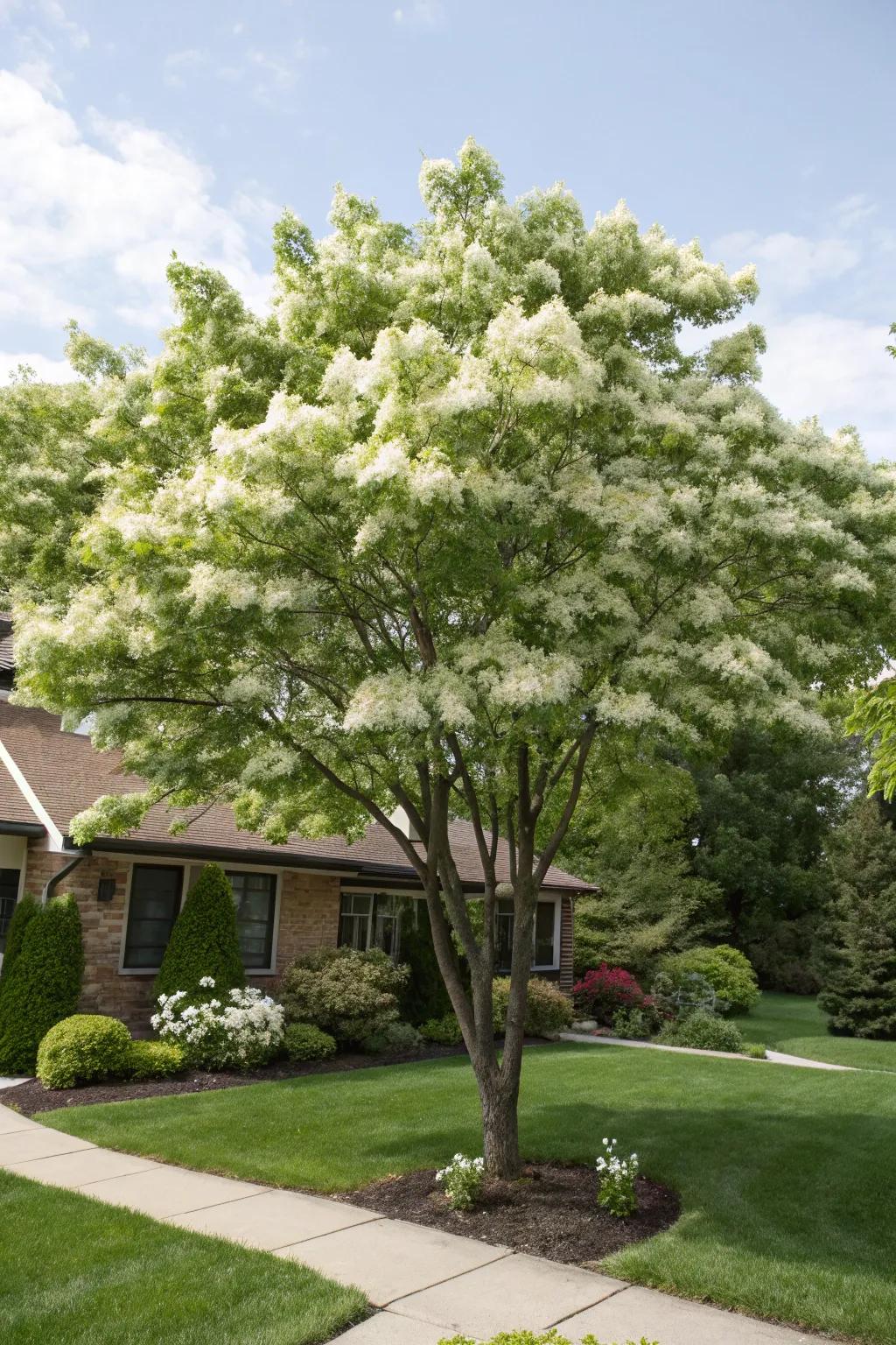 Fringed snowflower enhancing a front garden with its fragrance and charm.