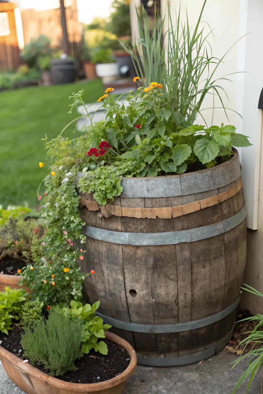 Embrace creative recycling to enrich your garden with character and eco-friendliness.