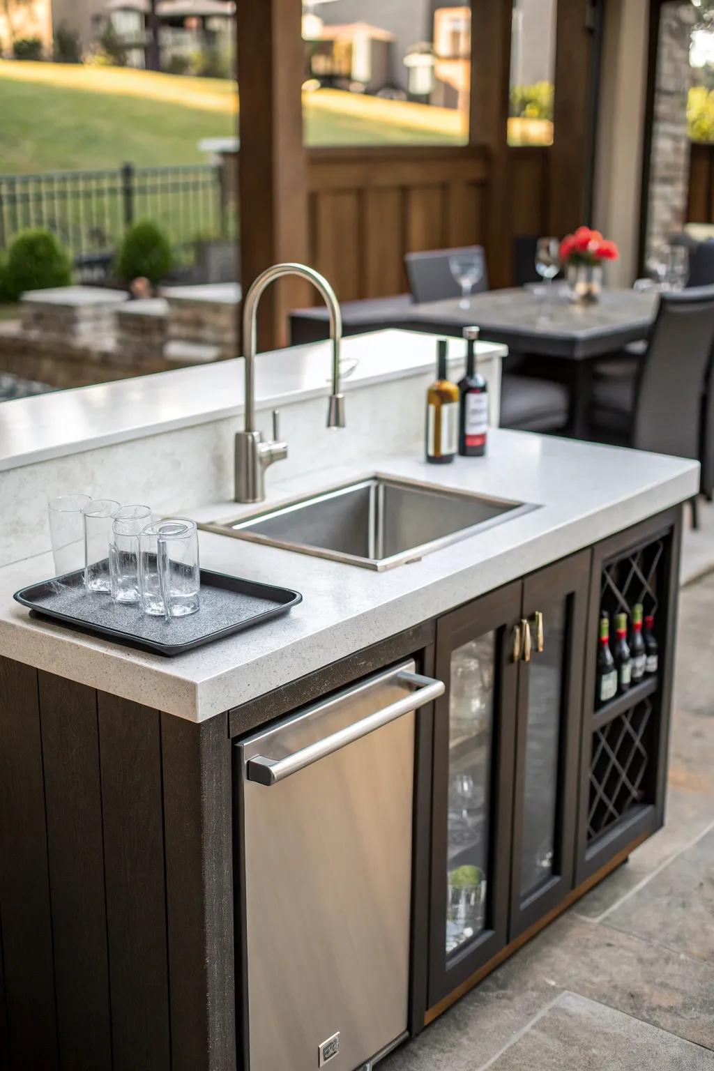 A contemporary integrated basin within a petite wet bar, promising enhanced functionality.
