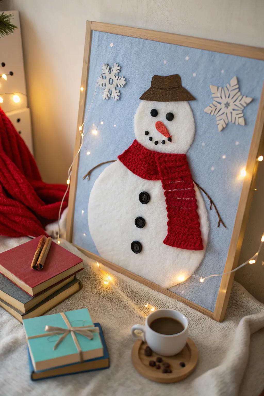 Convey warmth to your winter board with an actual scarf for your snowman!