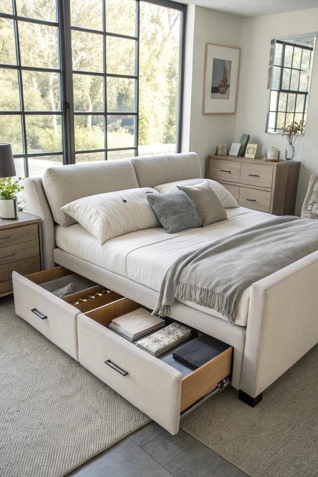 Clever storage alternatives for a tidy bedroom.