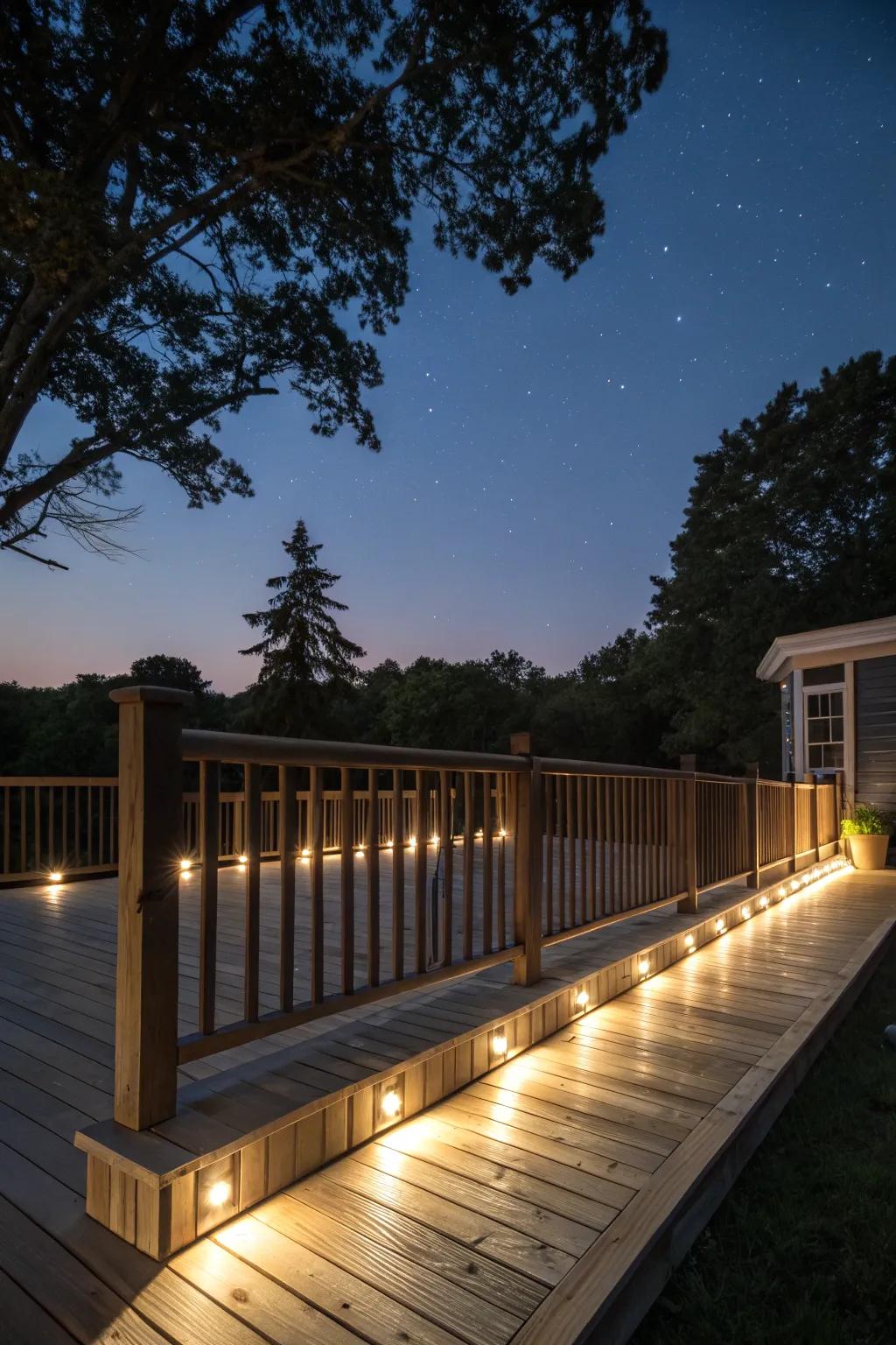Under-rail lighting that is subtle gives your deck more depth.