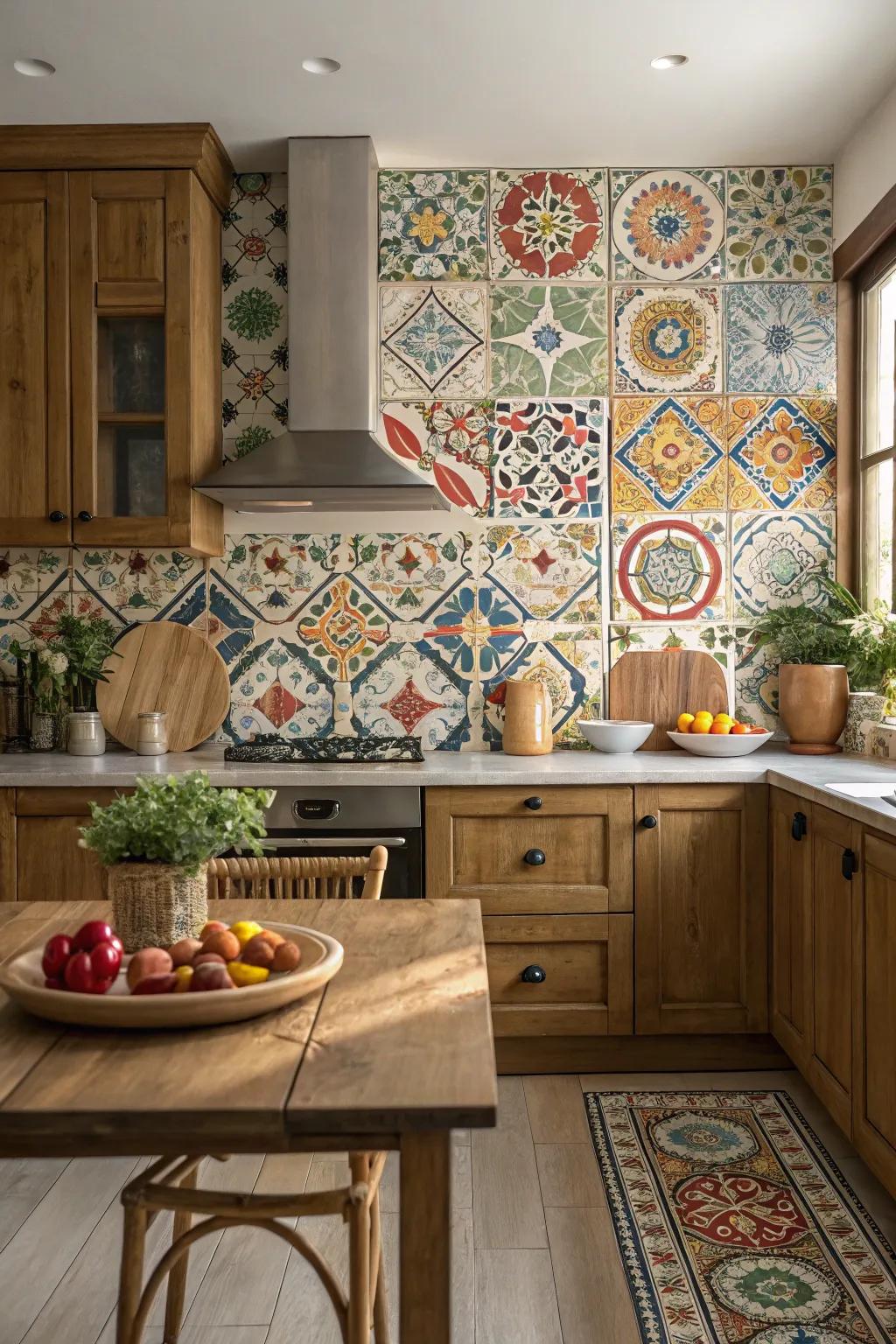Geometric configurations introduce symmetry and flair to your backsplash.